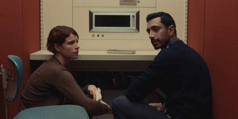 A scene from Fingernails with Jesse Buckley and Riz Ahmed