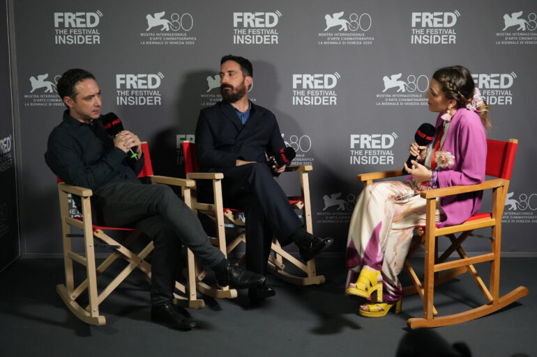 At the FRED Film Radio radiocall at #venezia80, interview with director Pablo Larraín and producer Juan de Dios Larraín