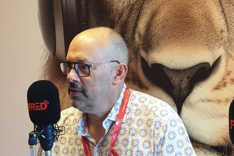 Carl Spence at FRED Film Radio for the English Daily Show from the 81. Venice International Film Festival