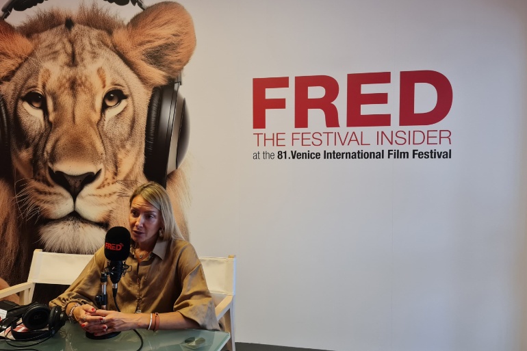 Beatrice Borgia at FRED Film Radio for the English Daily Show from the 81. Venice International Film Festival