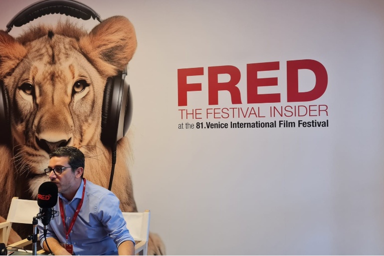 Gaetano Maiorino at FRED Film Radio for the English Daily Show from the 81. Venice International Film Festival