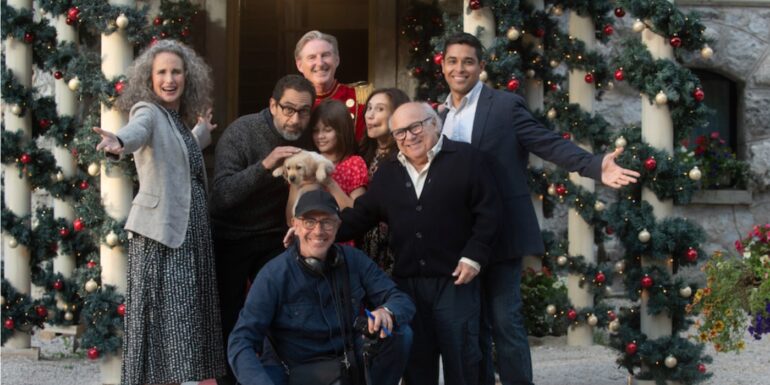 The cast of A Sudden case of Christmas Director with Denny de vito and the director Peter Chelsom