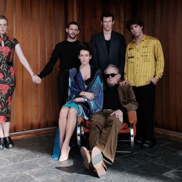 Callum Turner, Riley Keough, Jamie Bell, Lukas Gage, Tracy Letts, and Elle Fanning in Rosebush Pruning