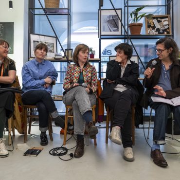 Marta Andreu, Vincenzo Bugno, Isona Admetlla, Alba Lombardia, Montse Triola at the BFFB talks on FOCUS CATALONIA